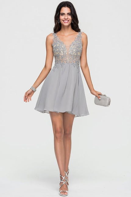 Robe De Bal Courte Argentée - gallery 1