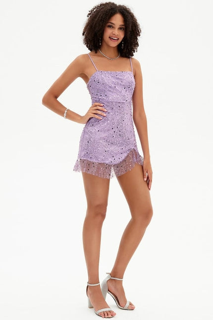 Robe De Bal Pailletée Lilas - gallery 2