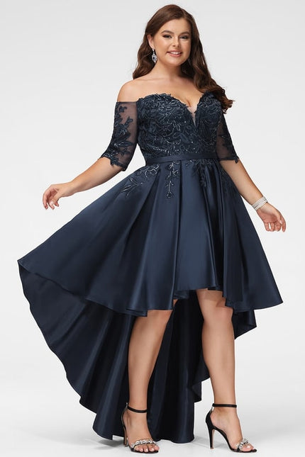 Robe De Bal Satin Noir Élégant - gallery 7