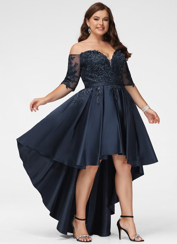 Robe De Bal Satin Noir Élégant - gallery 7