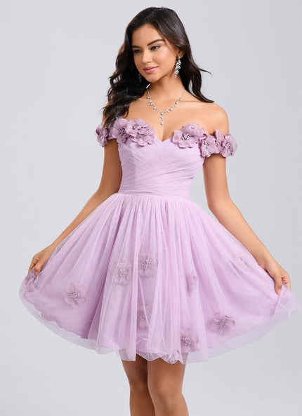 Robe De Bal Tulle Lilas Fleuri