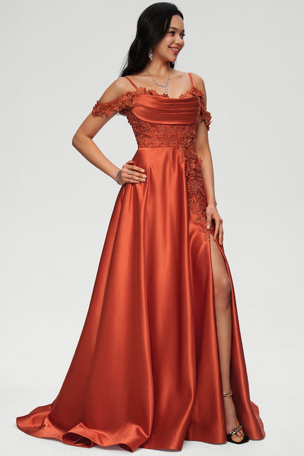 Robe De Bal Satinée Cuivrée - gallery 2