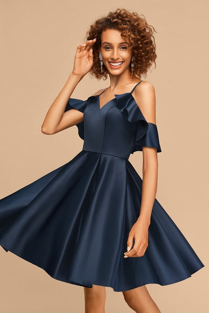 Robe De Bal Satin Marine À Volants