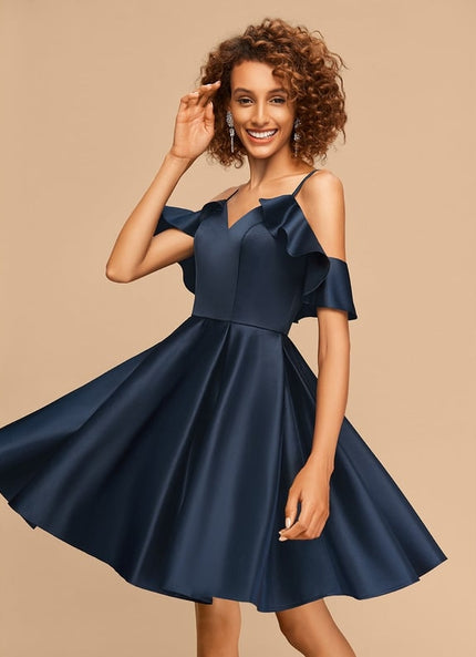 Robe De Bal Satin Marine À Volants