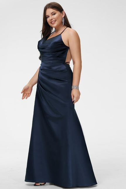 Robe De Bal Satin Bleu Marine - gallery 7