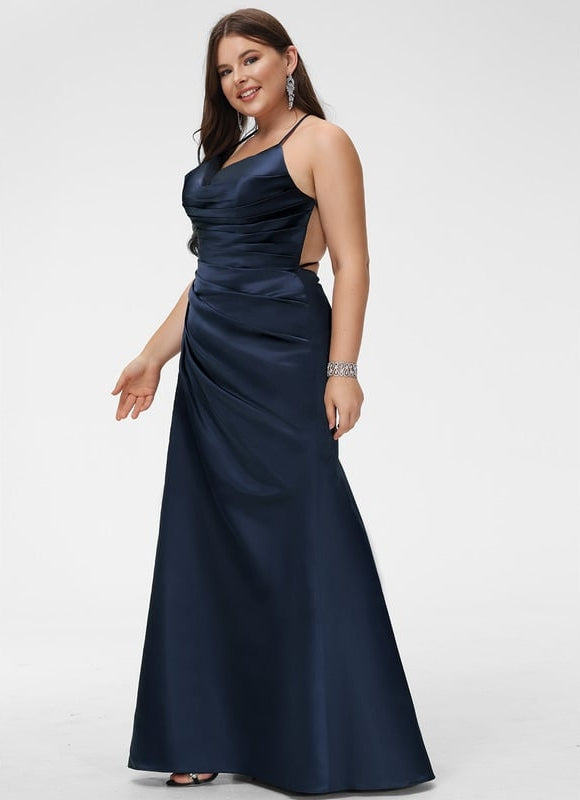Robe De Bal Satin Bleu Marine - gallery 7