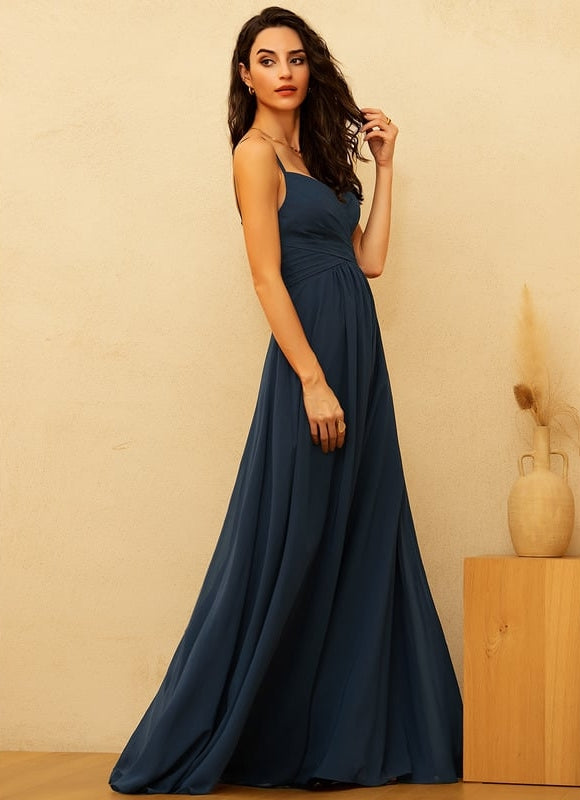 Robe De Bal Longue Fluide Bleu - gallery 3