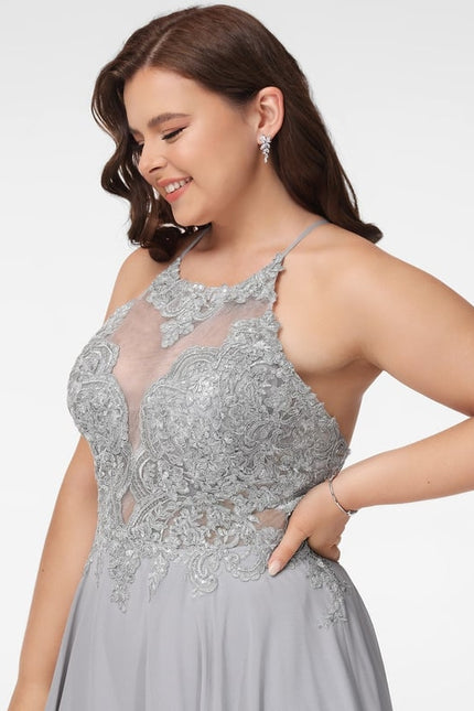 Robe De Bal Grise Dentelée - gallery 9