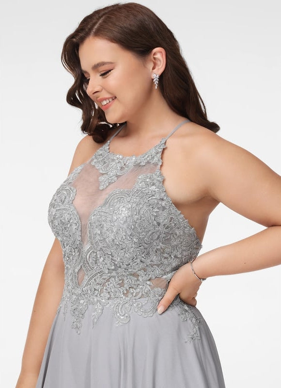 Robe De Bal Grise Dentelée - gallery 9