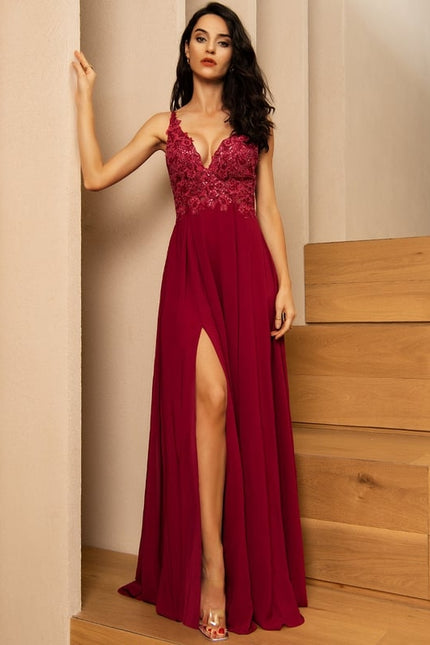 Robe De Bal Longue Bordeaux Élégante