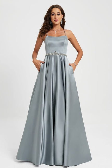 Robe De Bal Satin Bleu Poudré - gallery 1