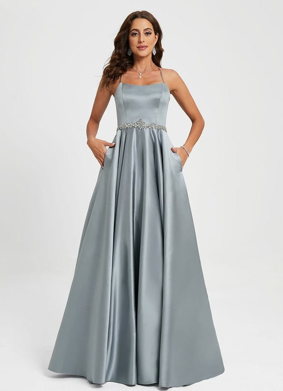 Robe De Bal Satin Bleu Poudré - gallery 1