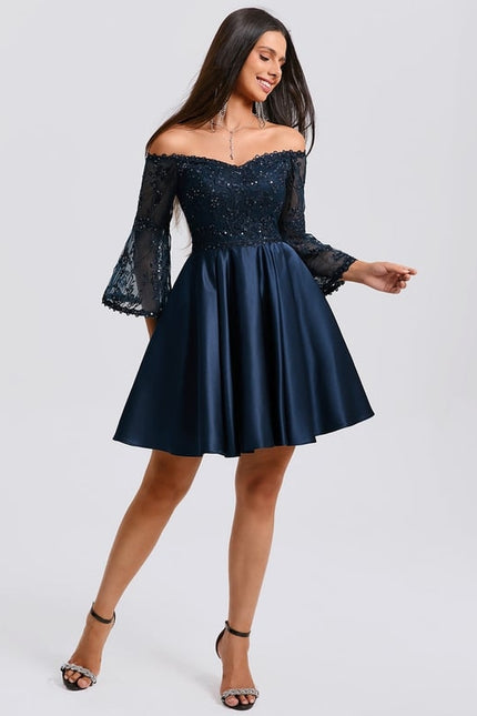 Robe De Bal Satin Marine Embellie - gallery 5