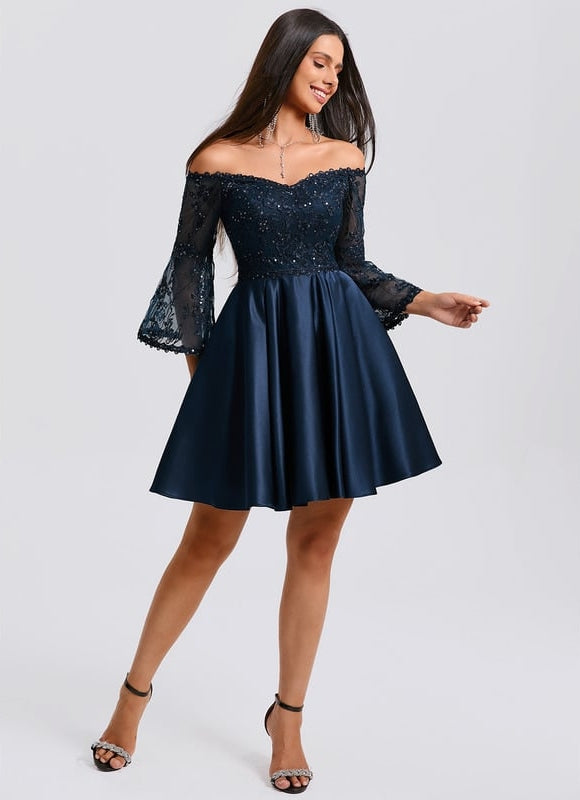 Robe De Bal Satin Marine Embellie - gallery 5