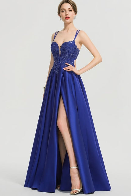 Robe De Bal Satin Bleu Élégant