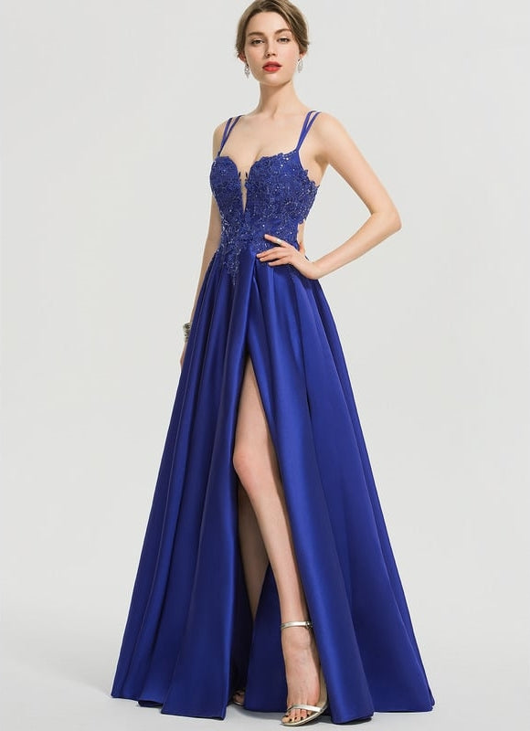 Robe De Bal Satin Bleu Élégant