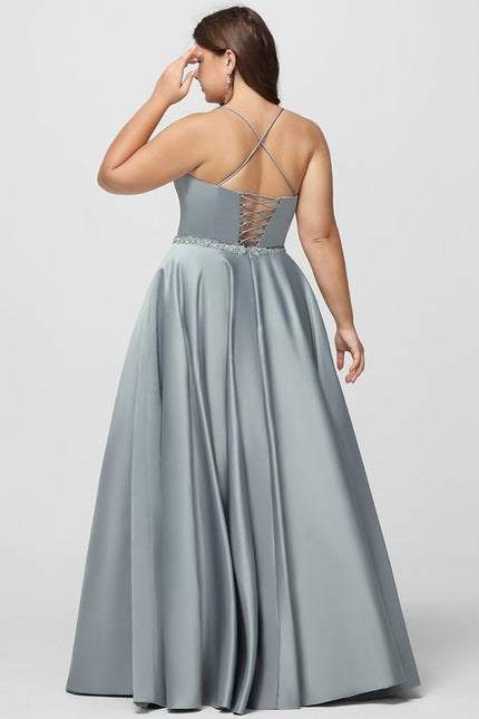 Robe De Bal Satin Bleu Poudré - gallery 9