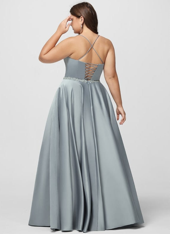 Robe De Bal Satin Bleu Poudré - gallery 9