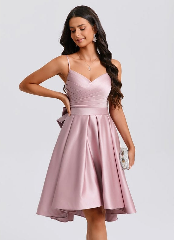 Robe De Bal Satin Rose Élégant - gallery 8