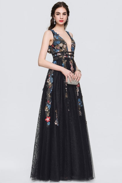 Robe De Bal Noire Florale - gallery 4
