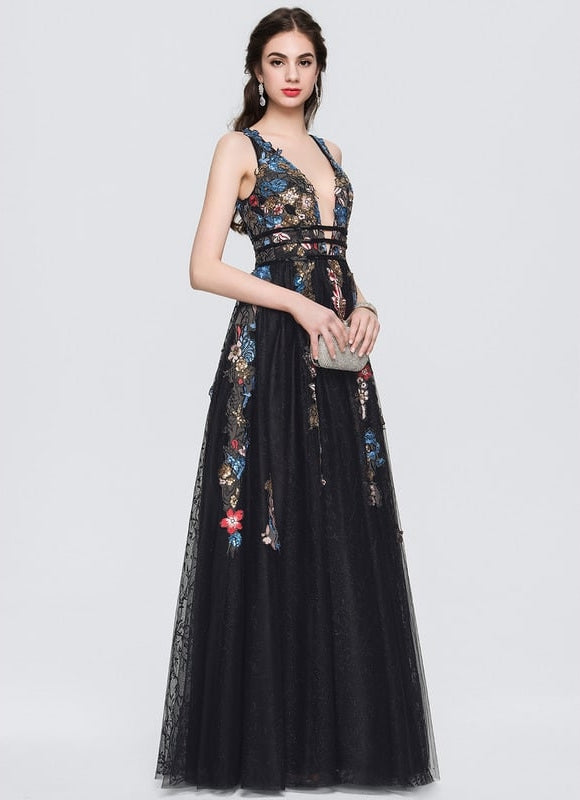 Robe De Bal Noire Florale - gallery 4