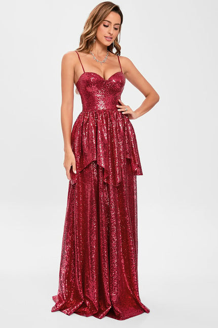 Robe De Bal Pailletée Bordeaux - gallery 2