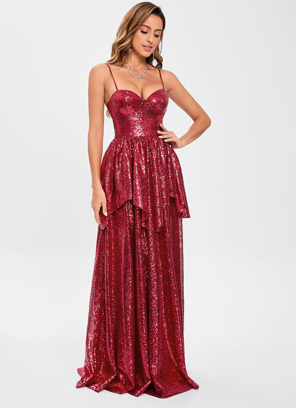 Robe De Bal Pailletée Bordeaux - gallery 2