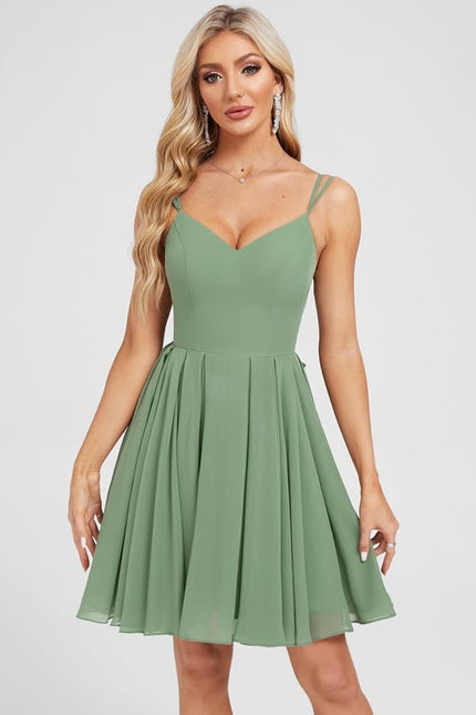 Robe De Bal Courte En Mousseline Vert Olive