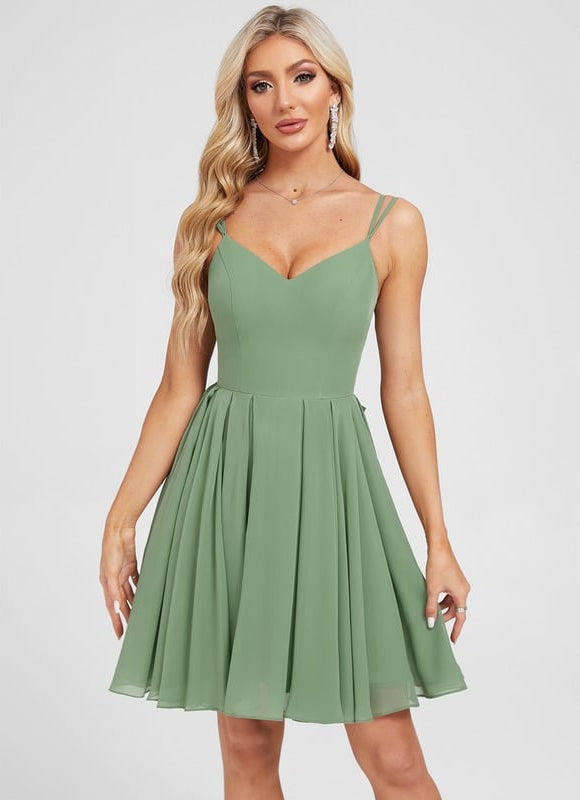 Robe De Bal Courte En Mousseline Vert Olive