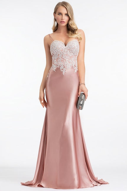 Robe De Bal Satinée Rose Perlée - gallery 1