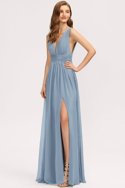 Robe De Bal Longue Fluide Bleu - gallery 3