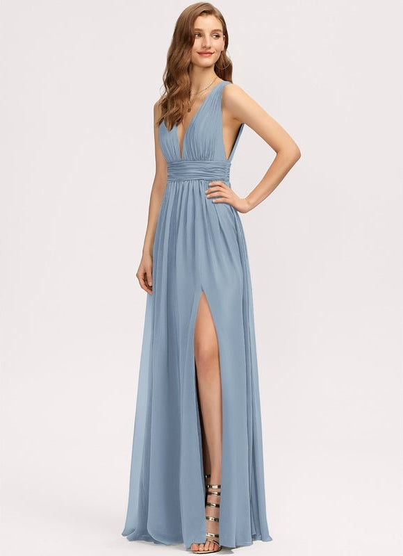 Robe De Bal Longue Fluide Bleu - gallery 3