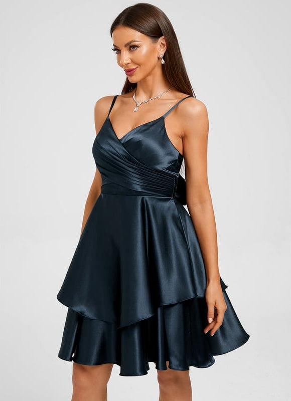 Robe De Bal Satin Bleu Vif - gallery 1