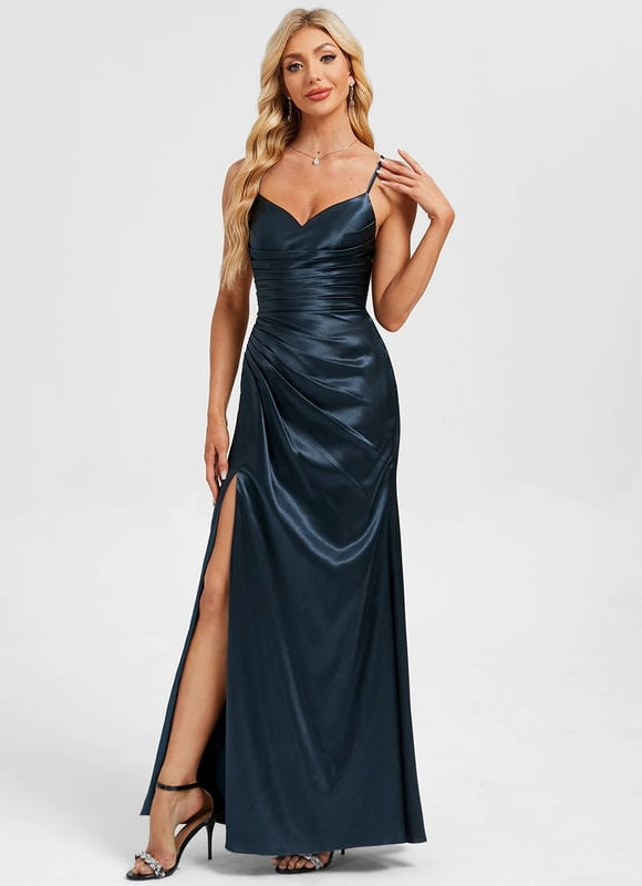 Robe De Bal Satin Longue Fendue - gallery 5
