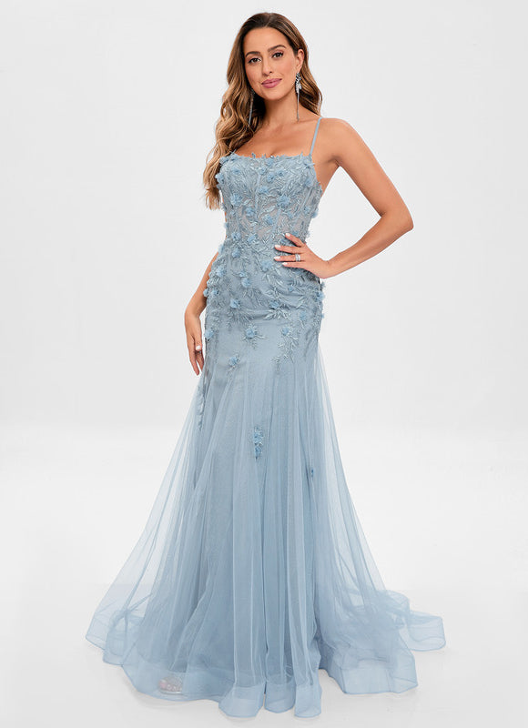 Robe De Bal Sirène Florale Azure - gallery 2