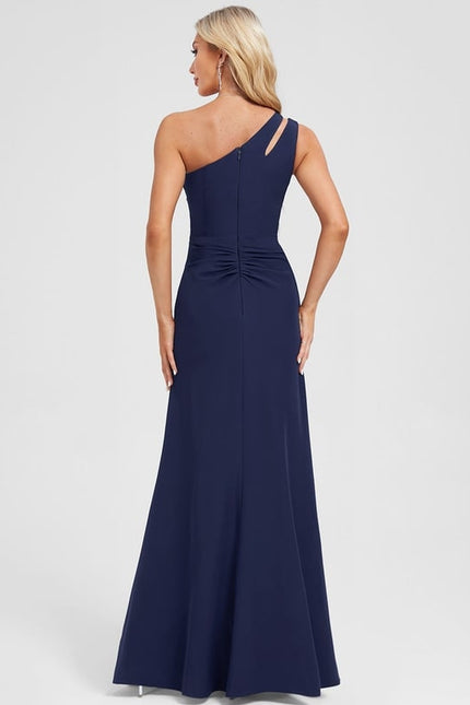 Robe De Bal Longue Asymétrique Bleu - gallery 5