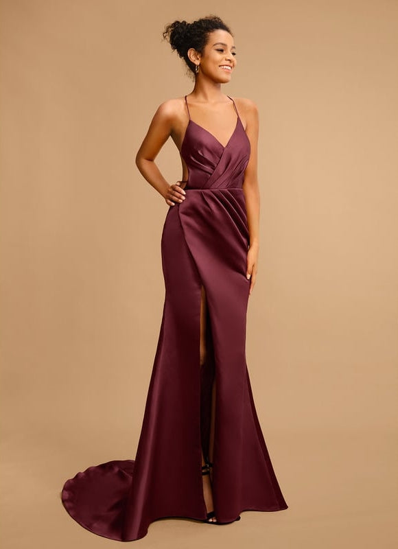 Robe De Bal Bordeaux Satiné Longueur - gallery 3