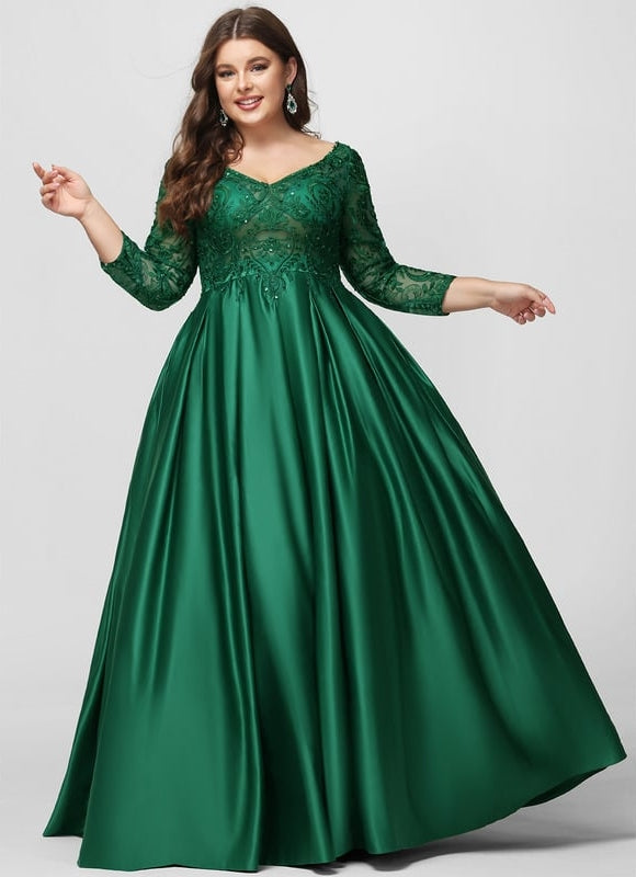 Robe De Bal Satinée Verte - gallery 4
