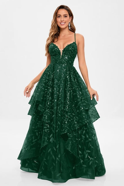 Robe De Bal Émeraude Superposée