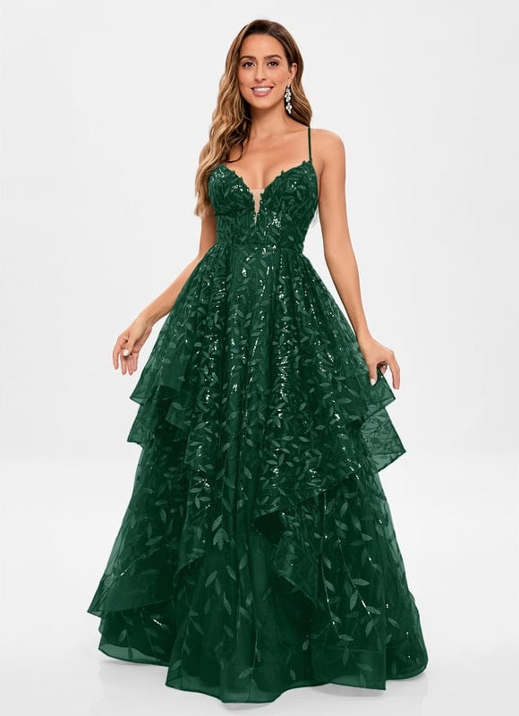 Robe De Bal Émeraude Superposée