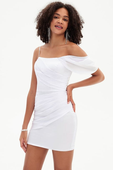 Robe De Bal Satin Plissée Blanche - gallery 3
