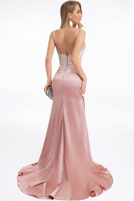 Robe De Bal Satinée Rose Perlée - gallery 3