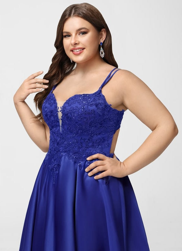 Robe De Bal Satin Bleu Élégant - gallery 7