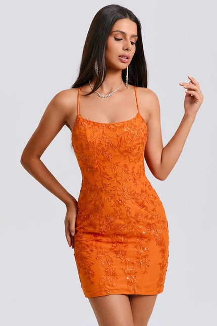 Robe De Bal Mini Orange Brodée - gallery 2
