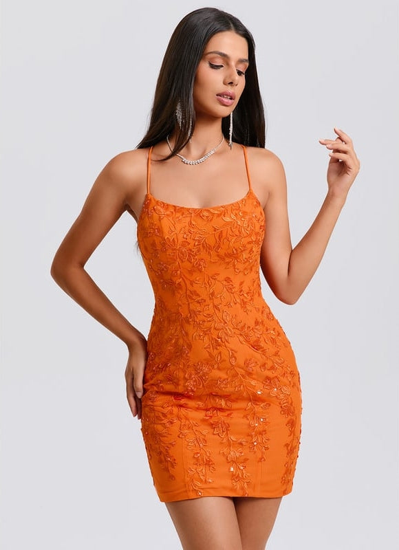 Robe De Bal Mini Orange Brodée - gallery 2