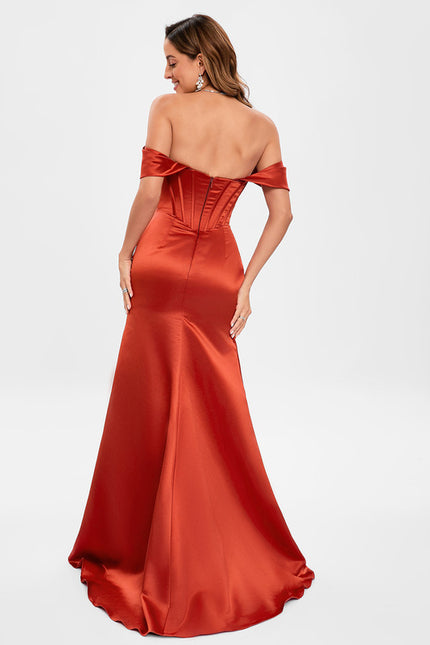 Robe De Bal Satinée Carmin - gallery 5