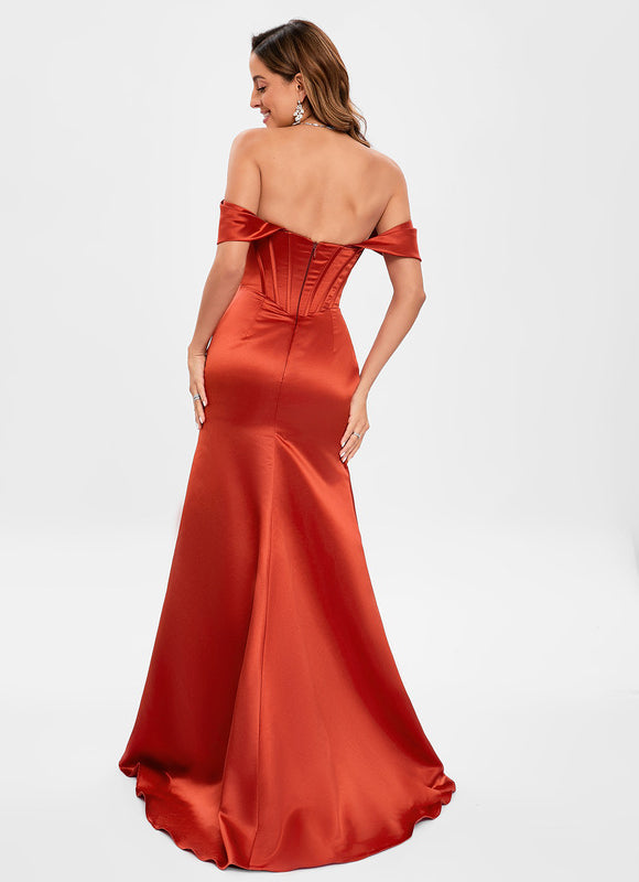 Robe De Bal Satinée Carmin - gallery 5