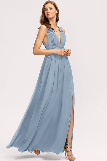 Robe De Bal Longue Fluide Bleu - gallery 1