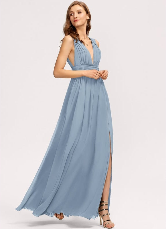 Robe De Bal Longue Fluide Bleu - gallery 1