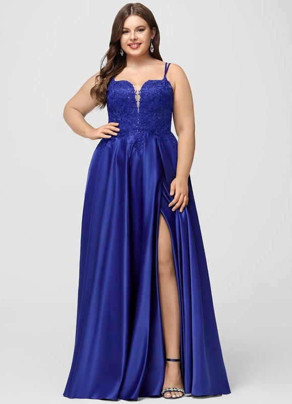 Robe De Bal Satin Bleu Élégant - gallery 9